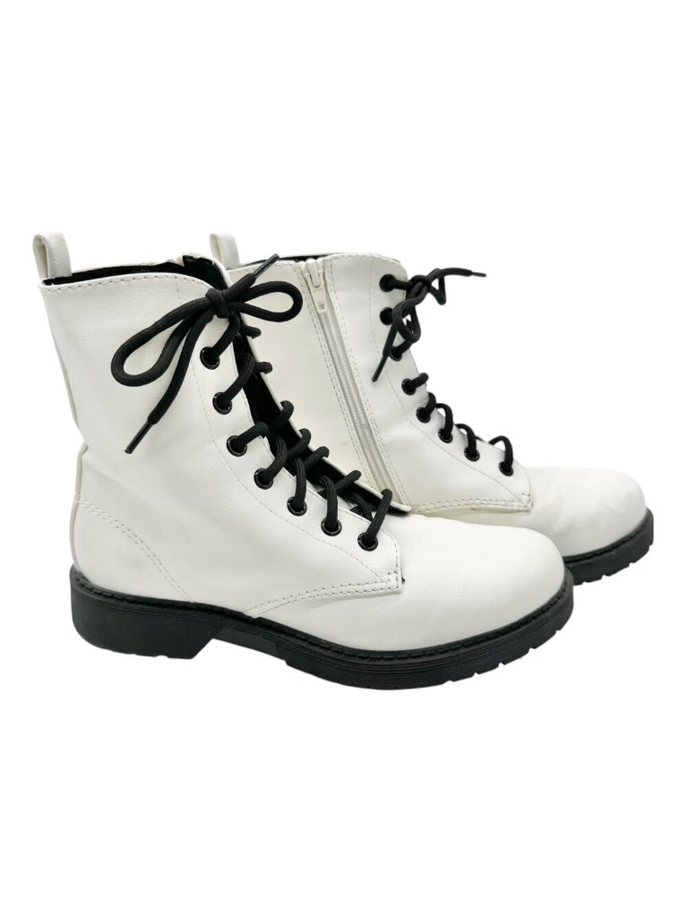 Time And Tru Combat Boots Womens Size 7 White With Black Laces and Side Zippers